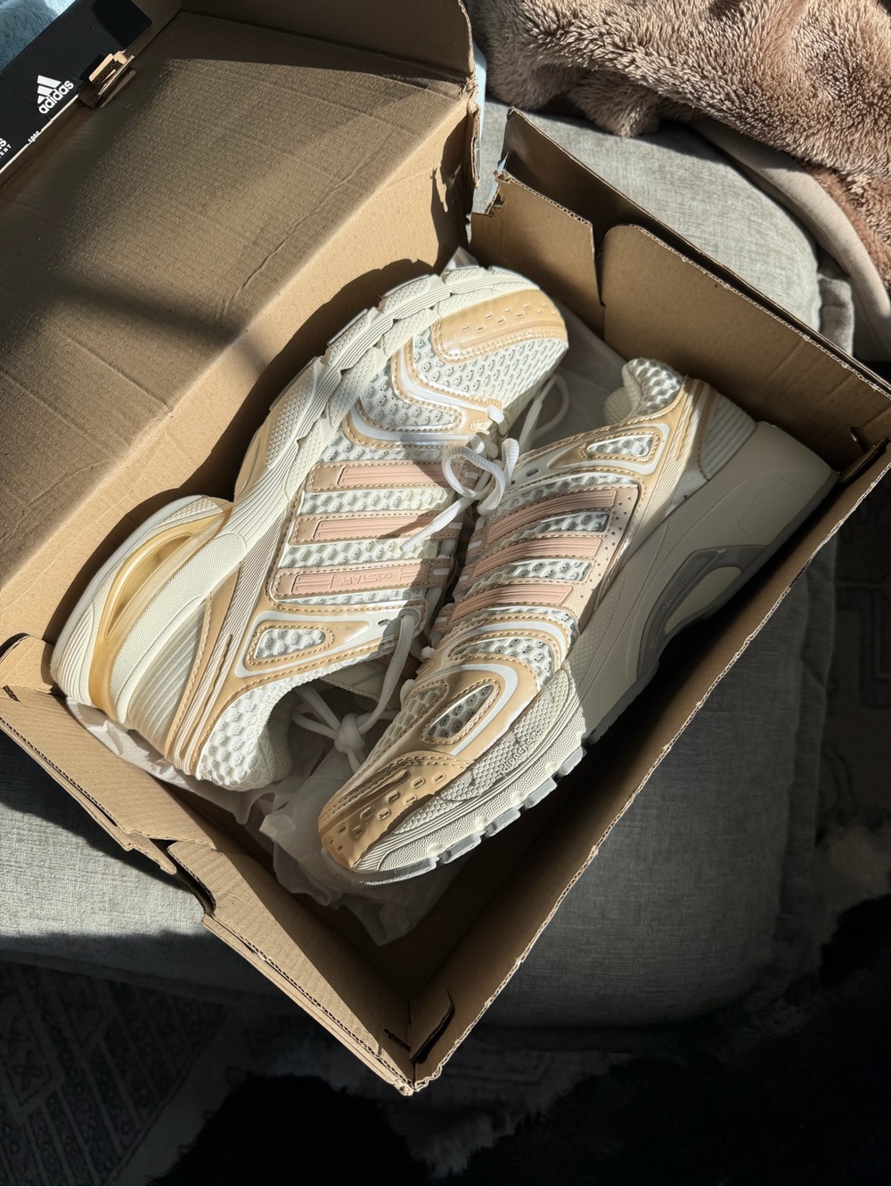 Adidas Women’s Cream & Light Pink Trail-Inspired Sneakers